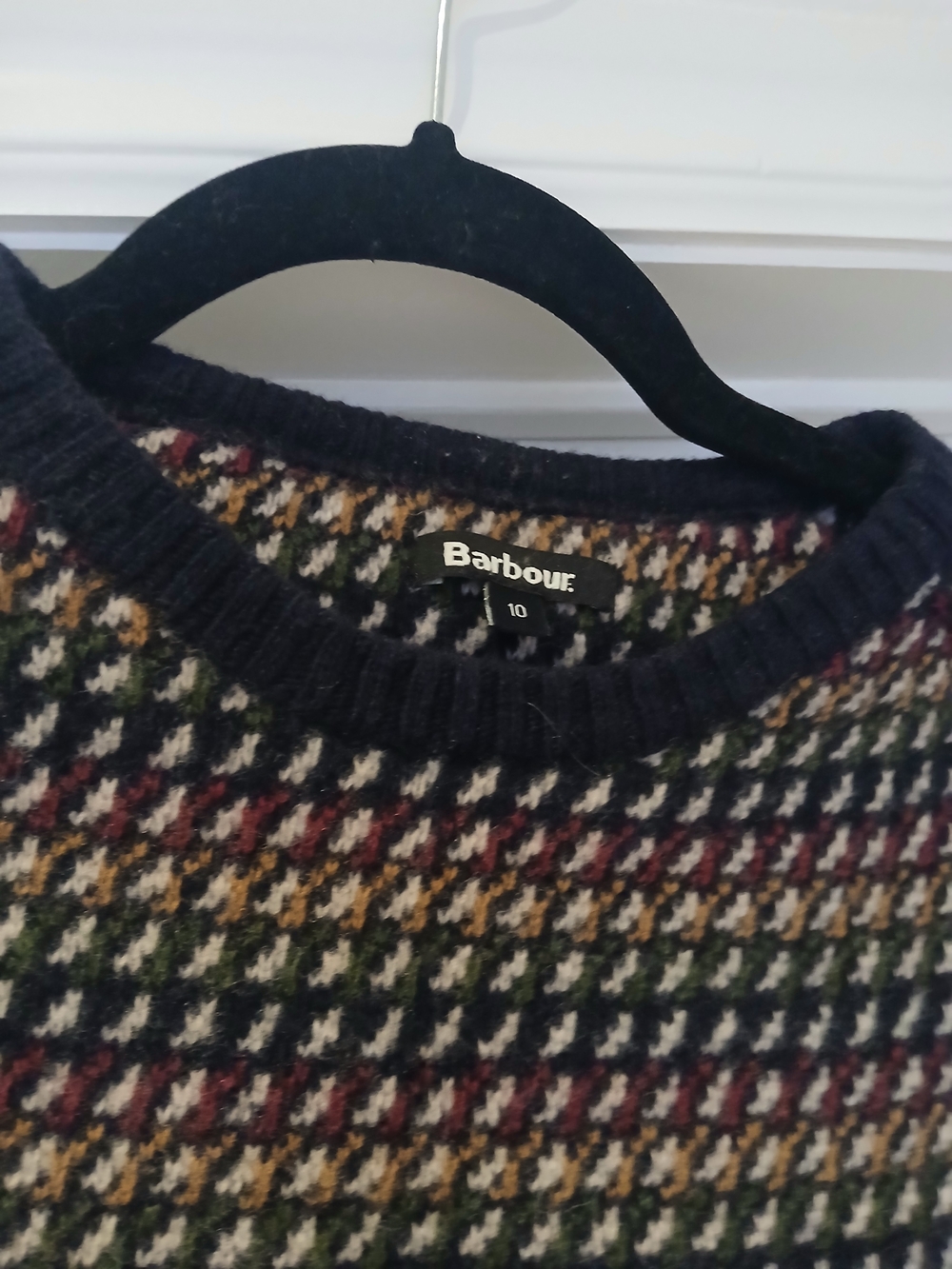 Barbour Multicolor Houndstooth Crewneck Sweater - Navy Trim
